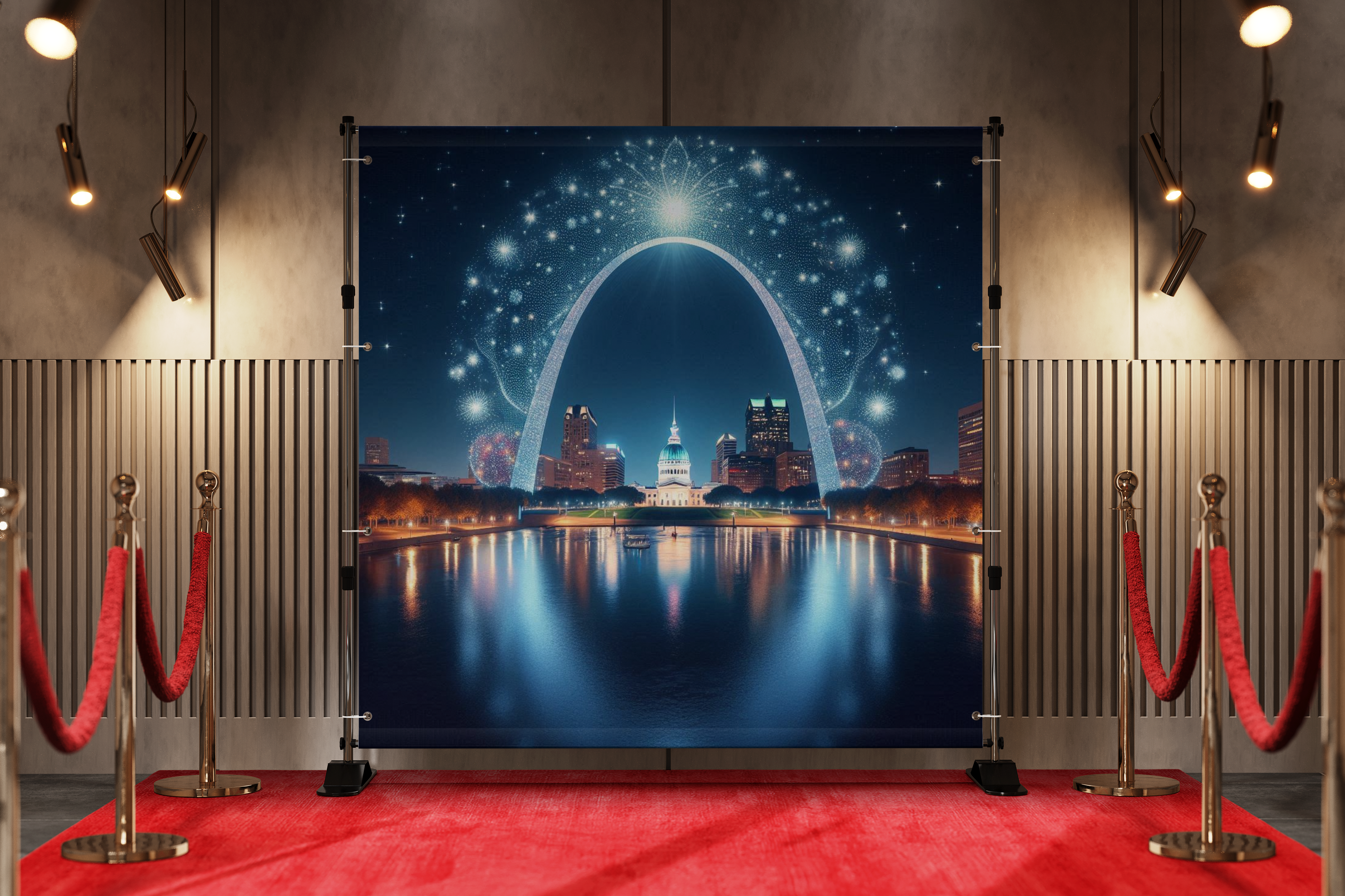 A Nighttime View of the St. Louis Arch Illuminated by a Halo of Twinkling Sapphires and Diamonds 2