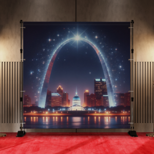 A Nighttime View of the St. Louis Arch Illuminated by a Halo of Twinkling Sapphires and Diamonds 1