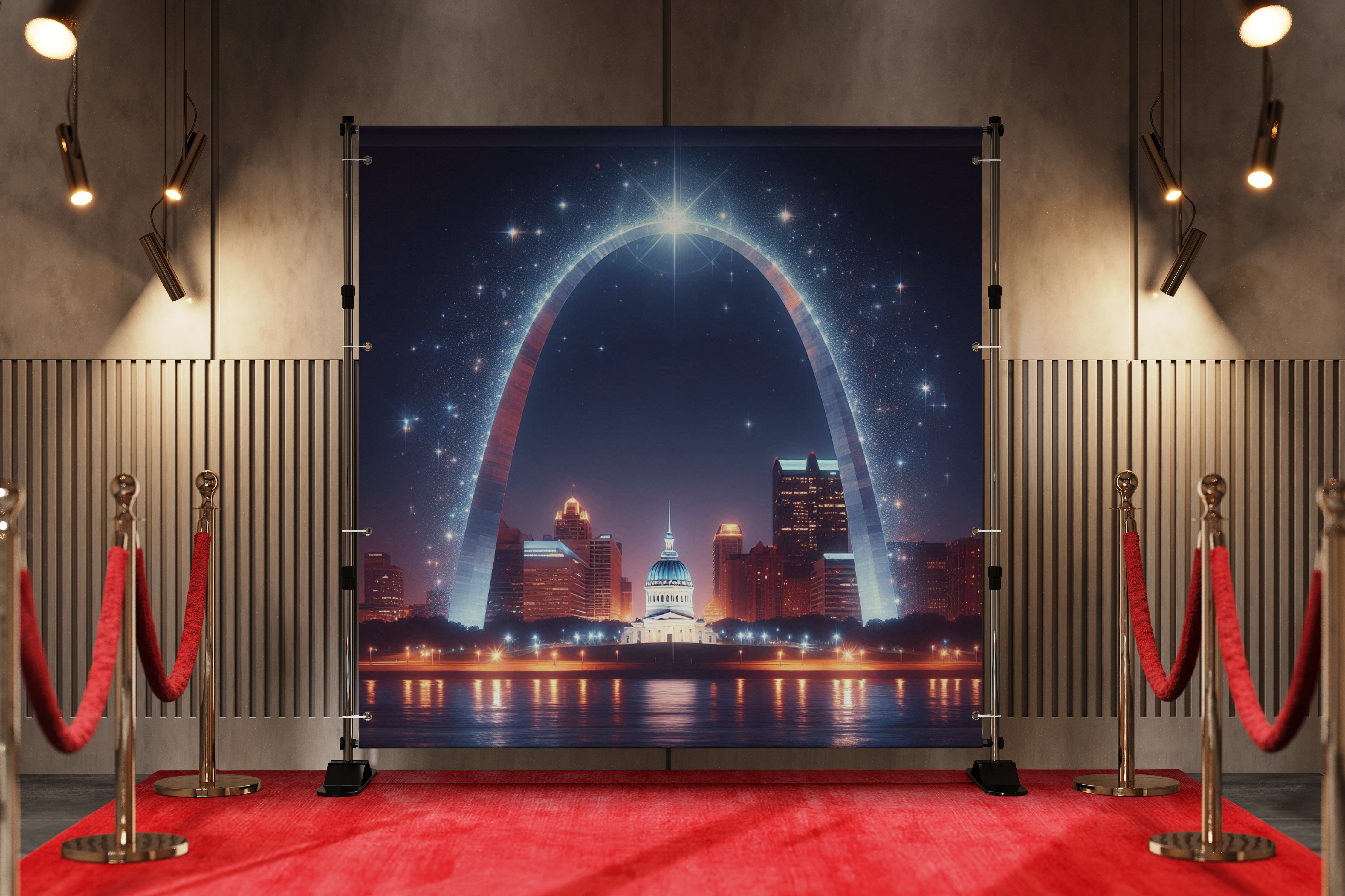 A Nighttime View of the St. Louis Arch Illuminated by a Halo of Twinkling Sapphires and Diamonds 1