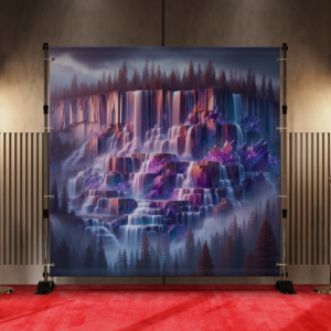A Waterfall Cascading Over a Cliff of Amethyst and Topaz Backdrop 3