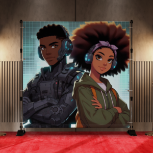 Black Anime Kids Girls Boys Backdrop 3