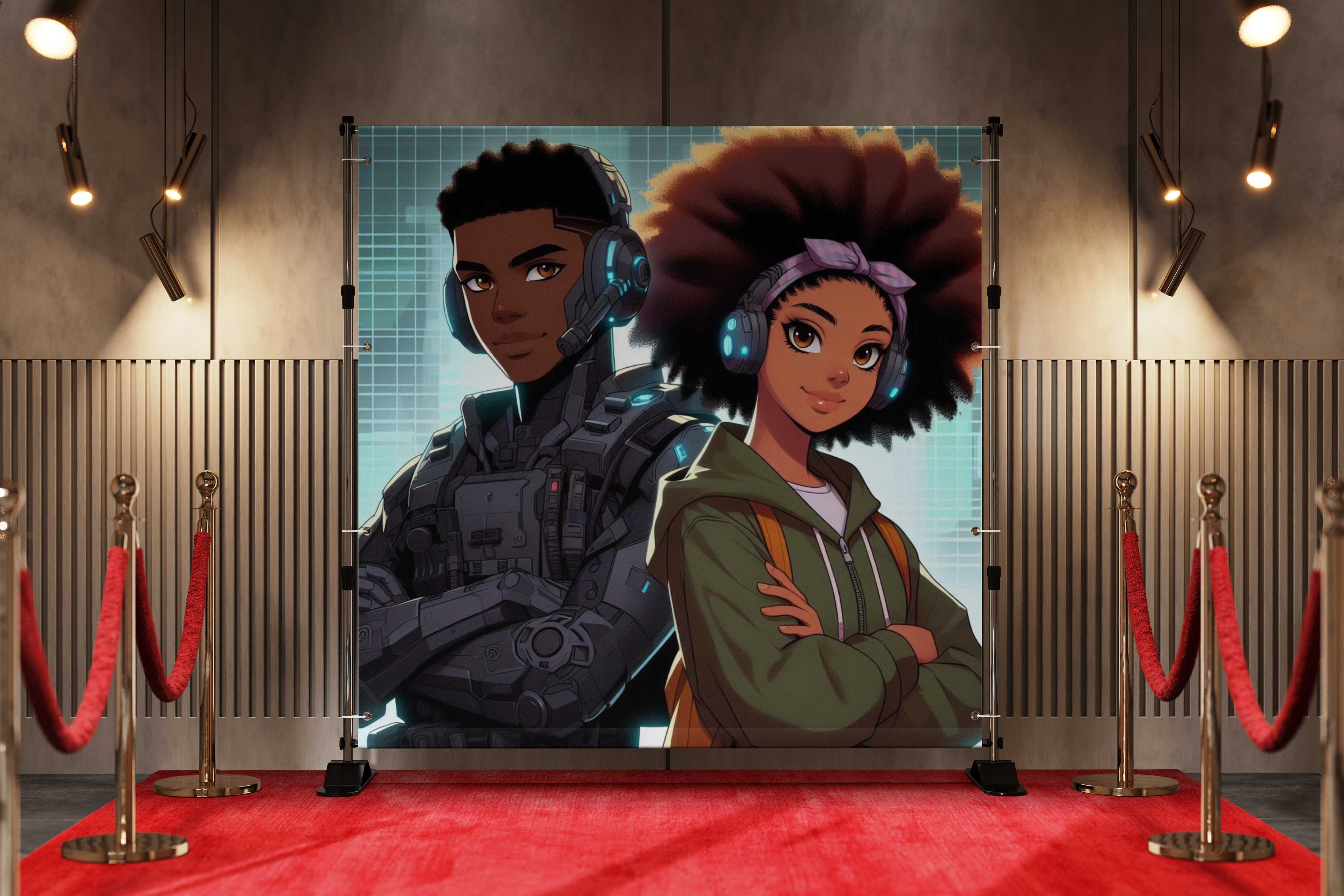 Black Anime Kids Girls Boys Backdrop 3