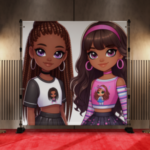 Black Anime Girl Kids Backdrop 1