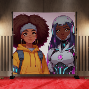 Black Anime Kids Teen Girls Boys Backdrop 14