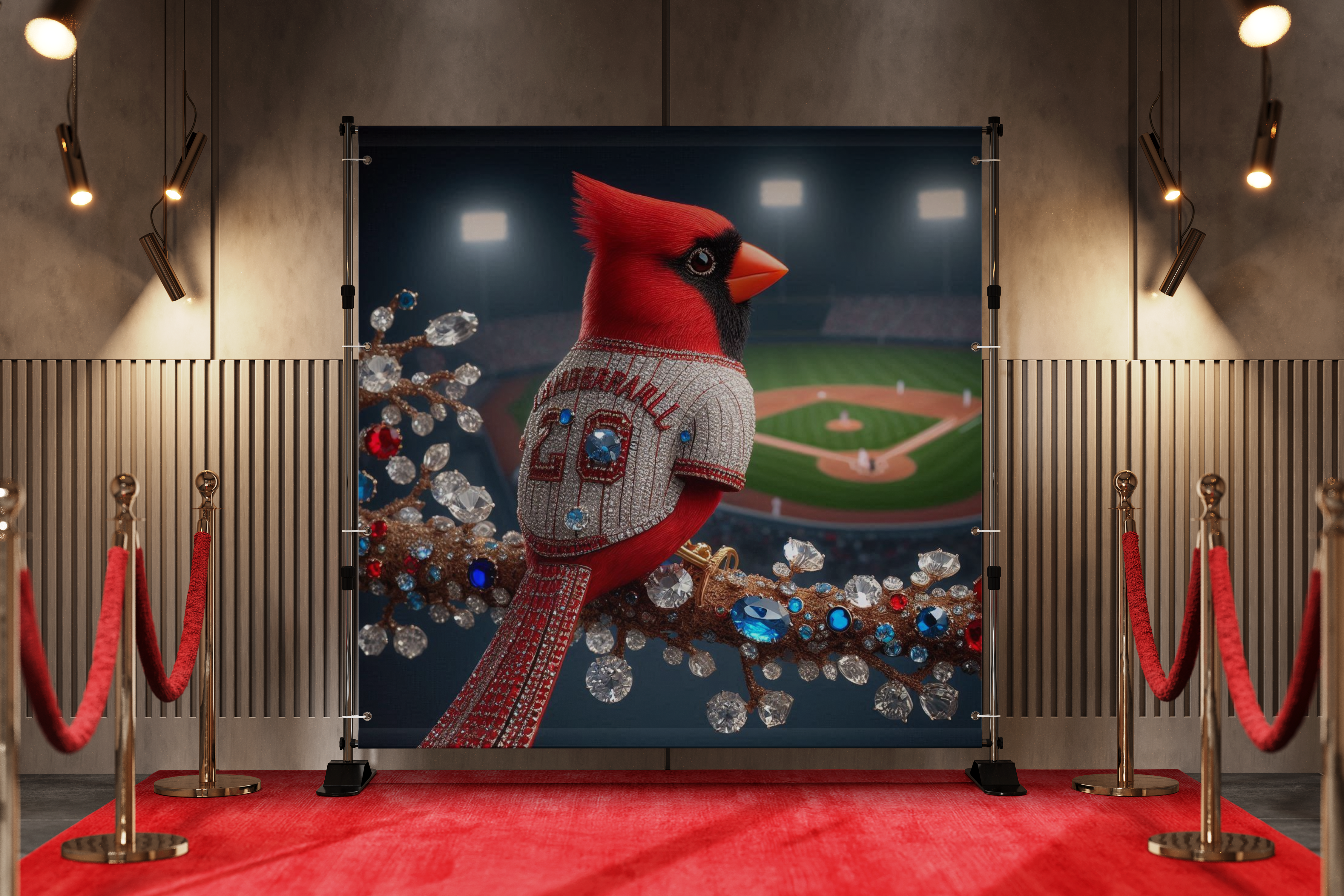 Cardinal Bird with Gemstones 4 - Locals Only STL Backdrop