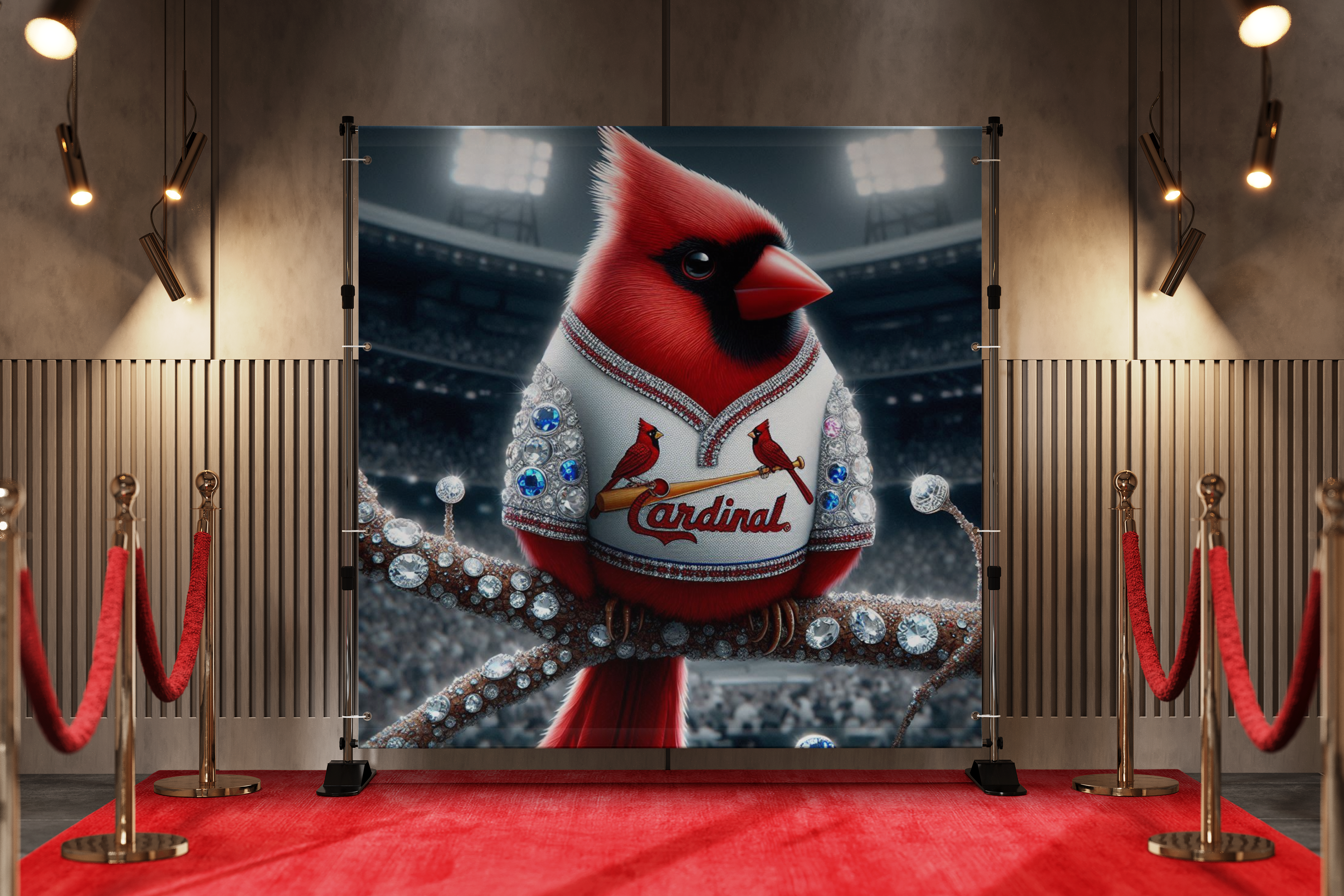 Cardinal Bird with Gemstones 3 - Locals Only STL Backdrop